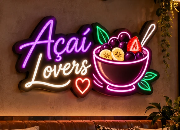 Conceito de letreiro neon artístico Açaí Lovers