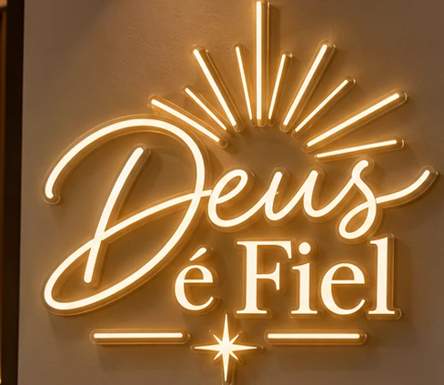 Conceito de letreiro neon artístico Deus é Fiel